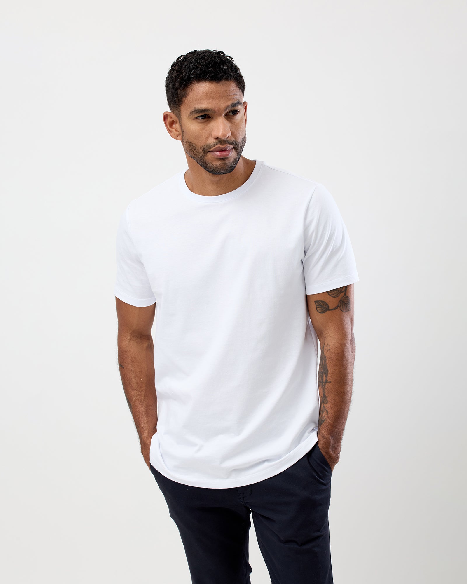 White Classic Crew Tee in Cotton, Front View