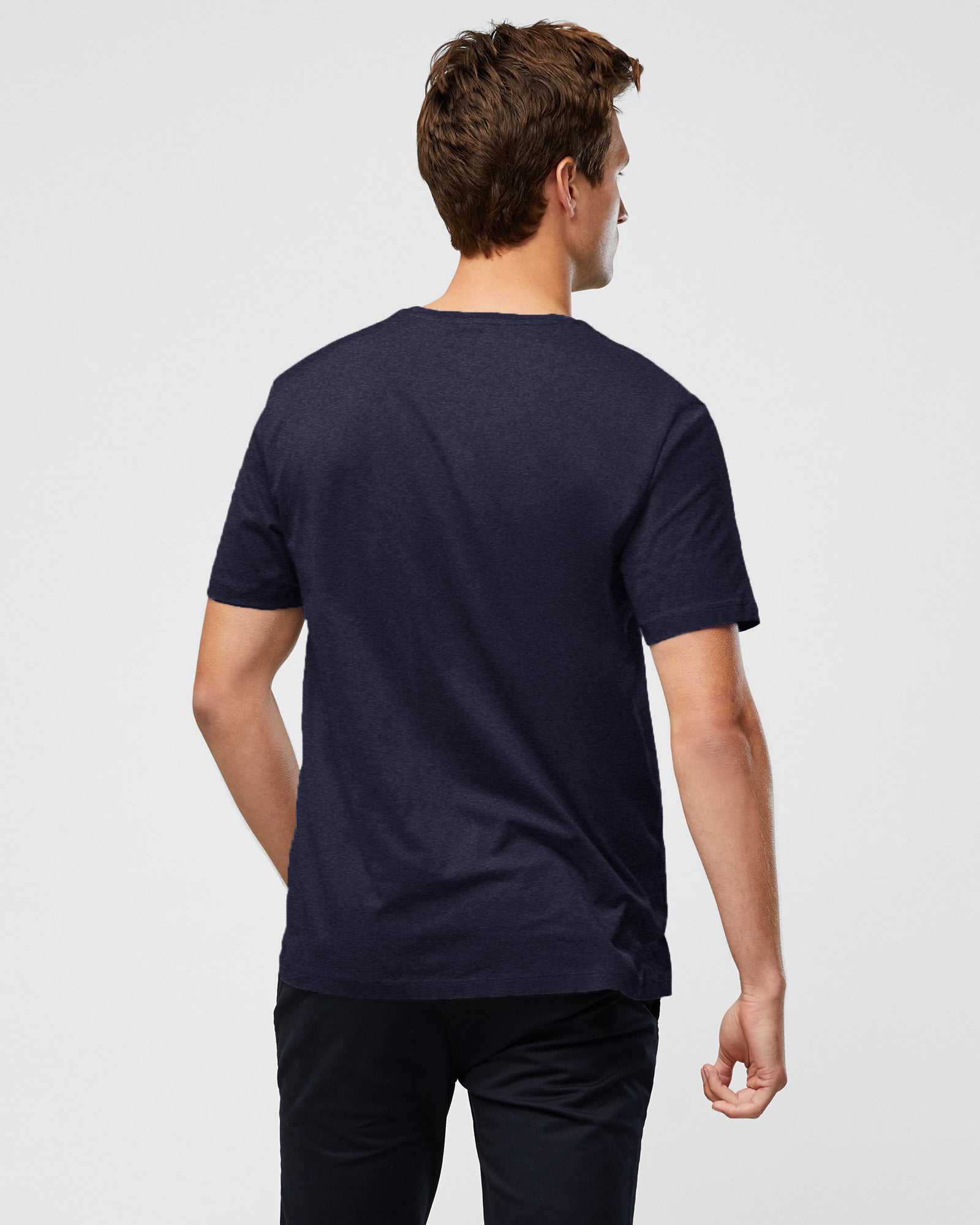 Navy Marl Men's Cotton T-Shirt in a slim fit, rear view