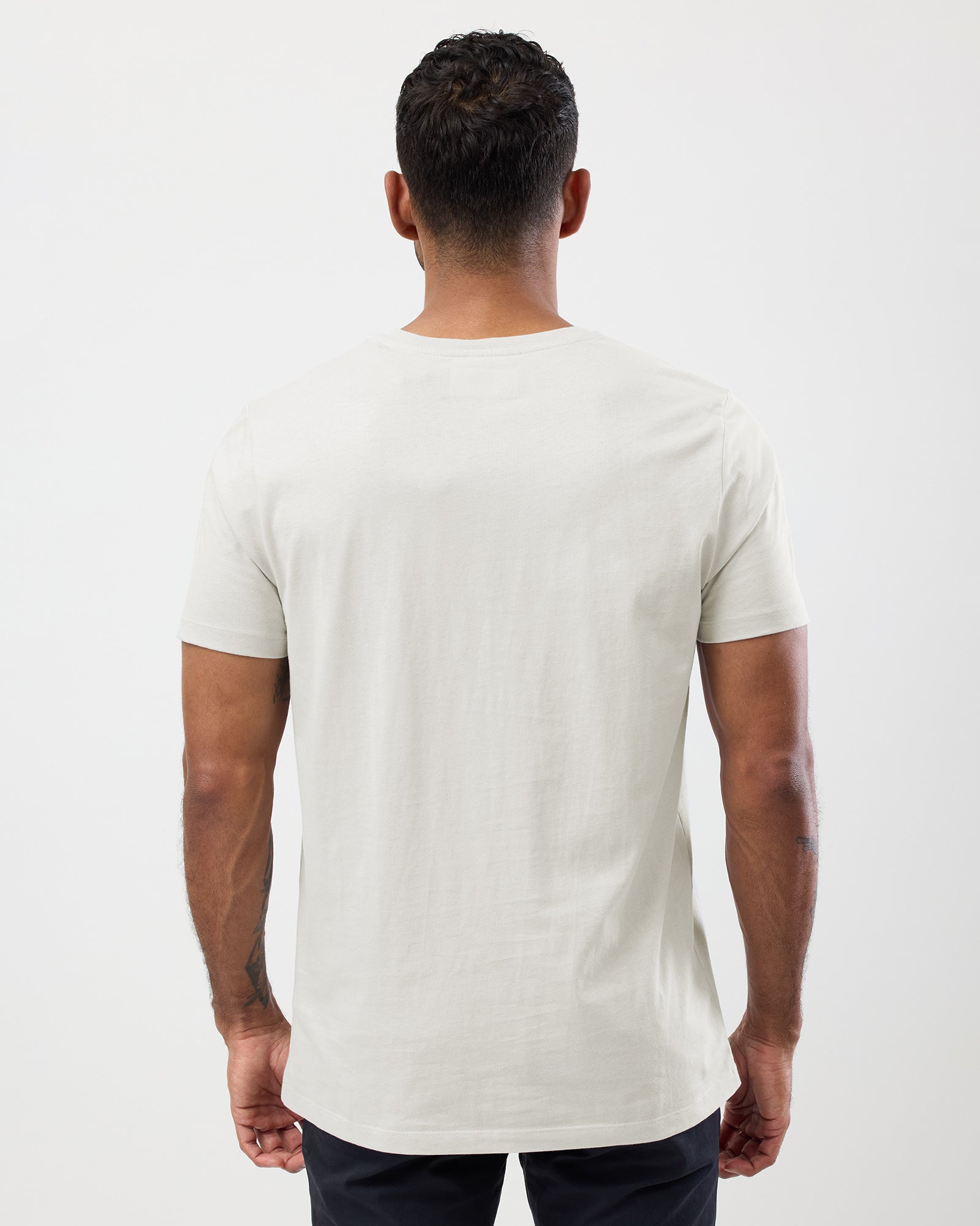 Essential Crew Tee in slim fit cotton in off white, rear view