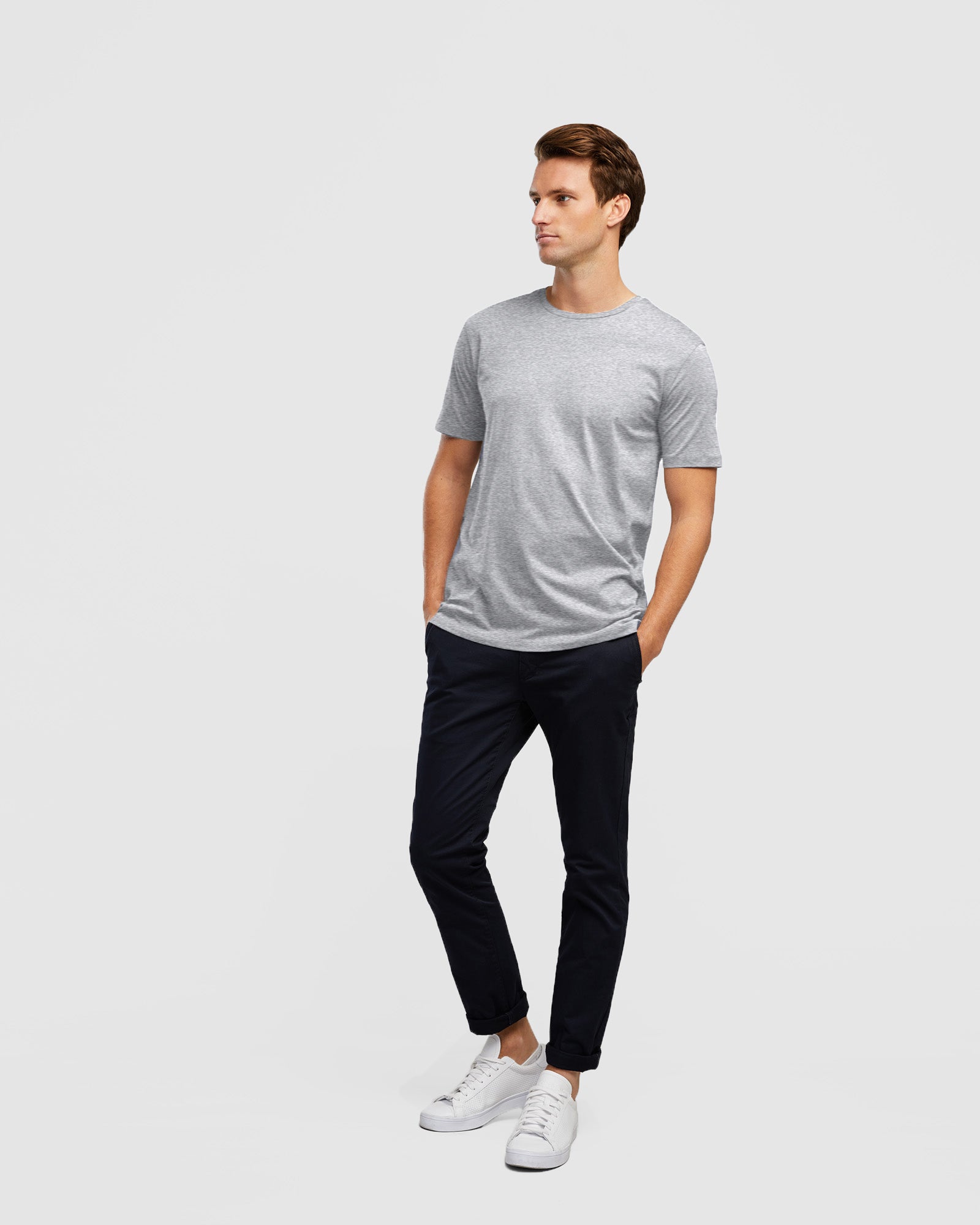 Cotton Men's Tee in Light Grey, full body image