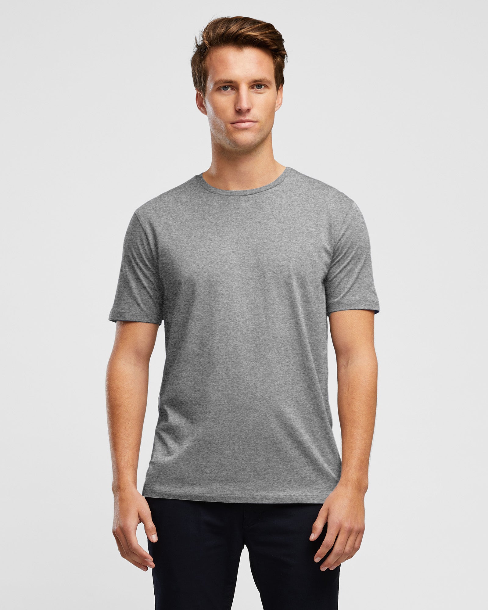 Mens Grey Marl Essential Crew Tee, front view, by Wayver