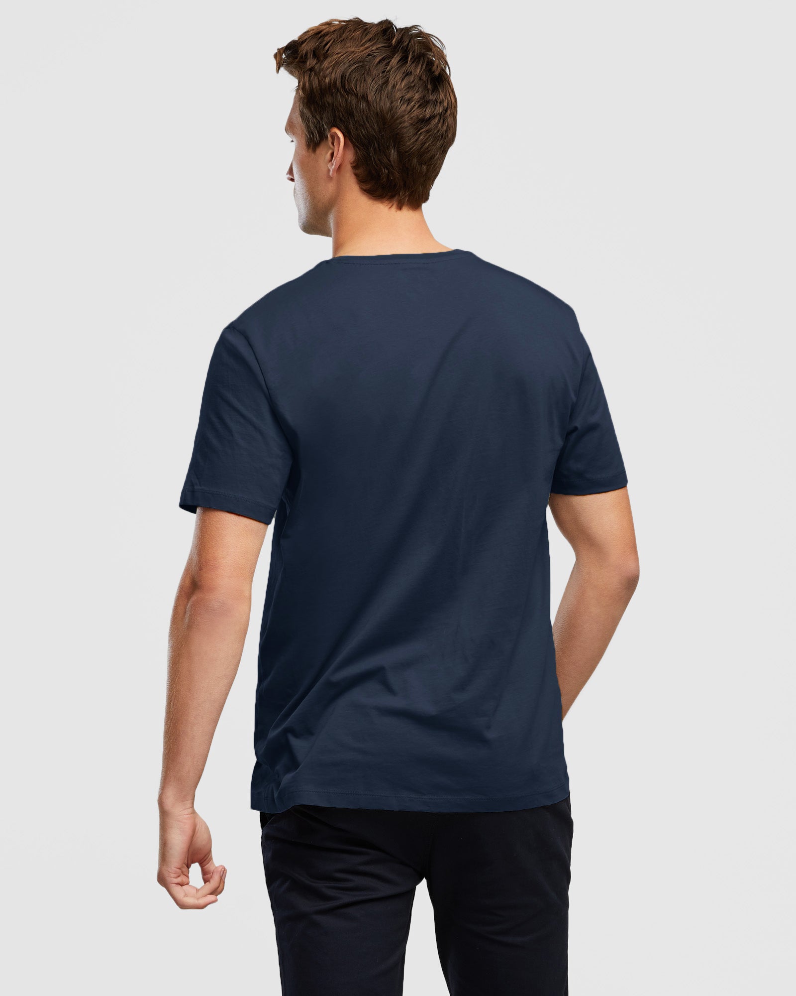 Indigo Coloured Crew Neck T-Shirt with Short sleeves, rear view