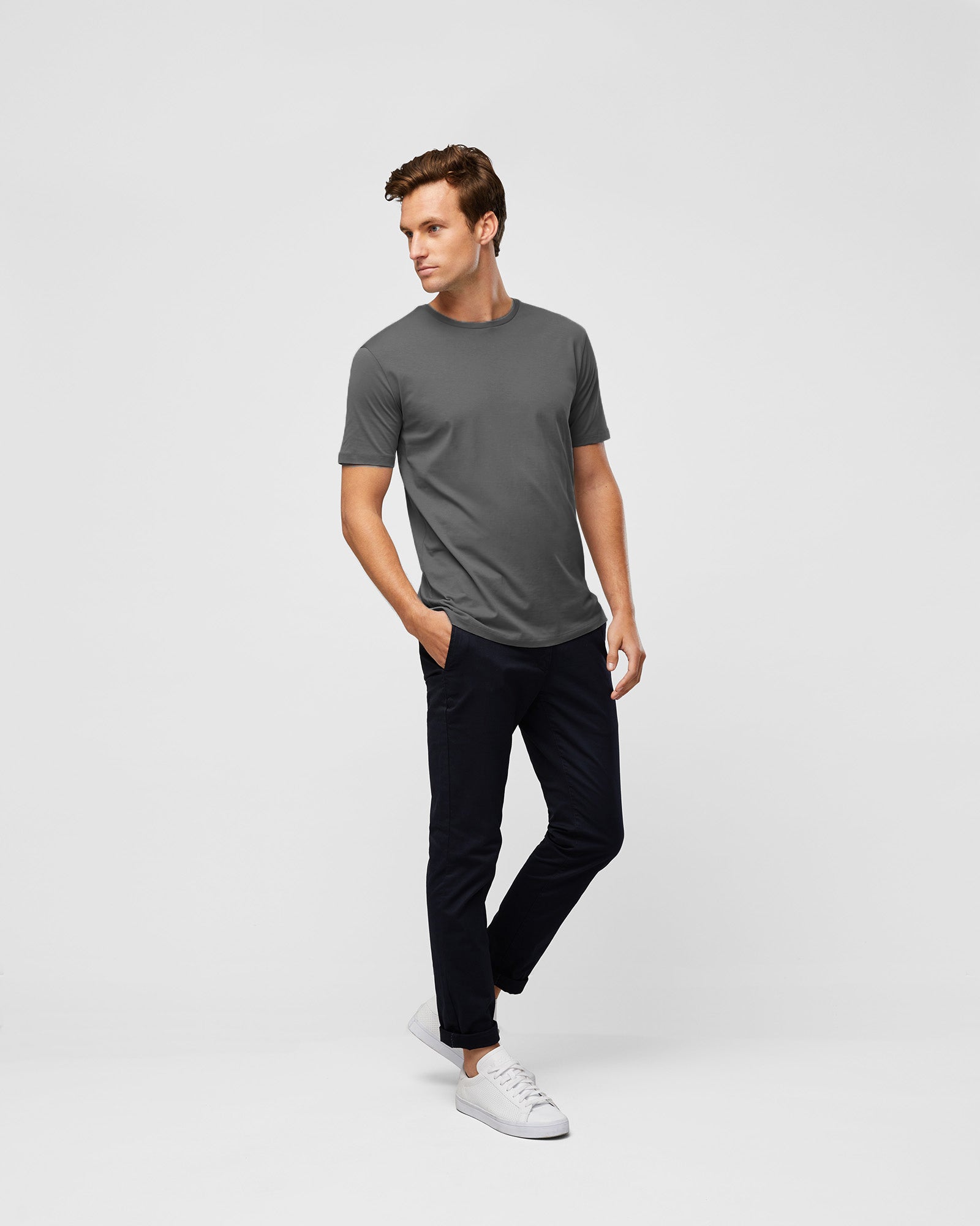 Soft cotton t-shirt for men – structured and refined fit, by Wayver Originals, full body view