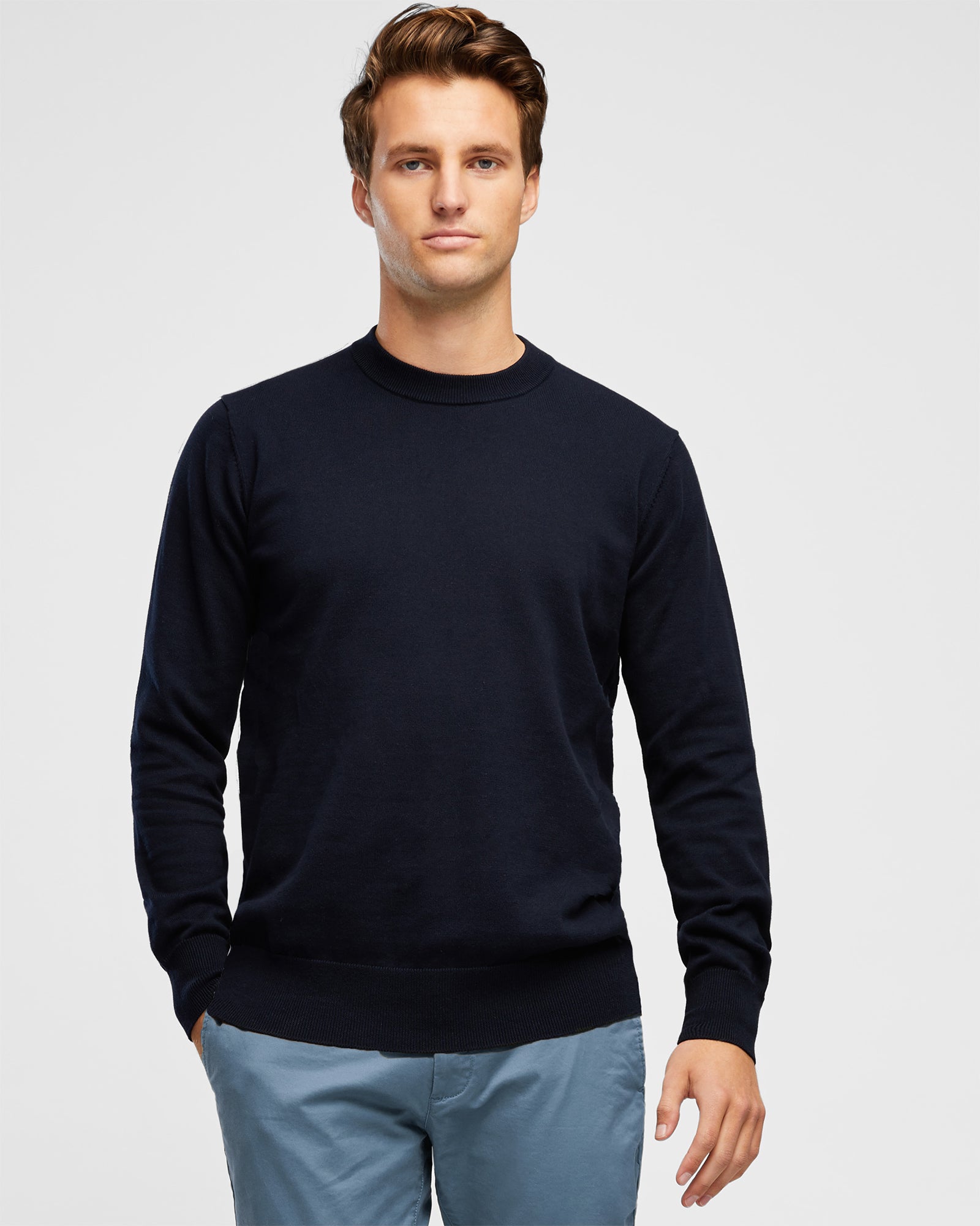 Men's Luxury Cotton Navy Crew Neck Knit - Wayver Originals