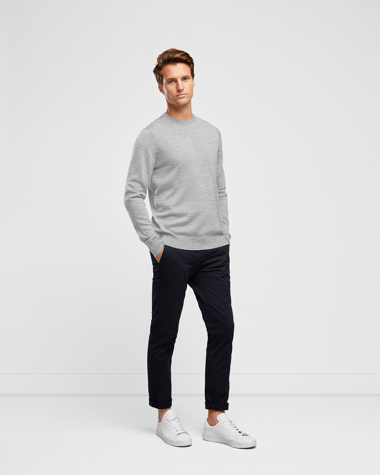 Men's Cotton Light Grey Crew Neck Knit - Wayver Originals