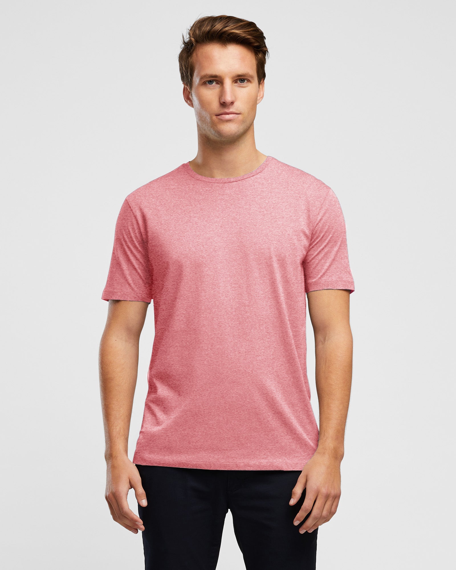 Wayver Essential Crew T-Shirt in Coral Pink, front close up view
