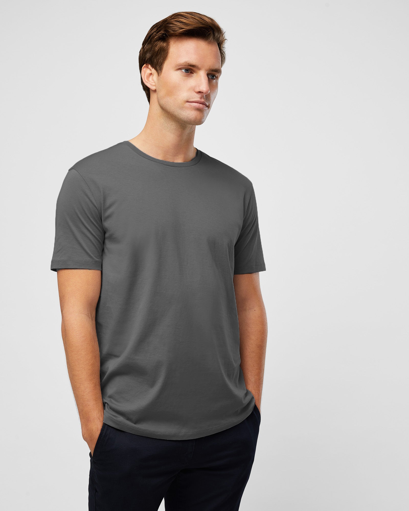 Men’s classic slate grey crew neck t-shirt – essential wardrobe staple, by Wayver
