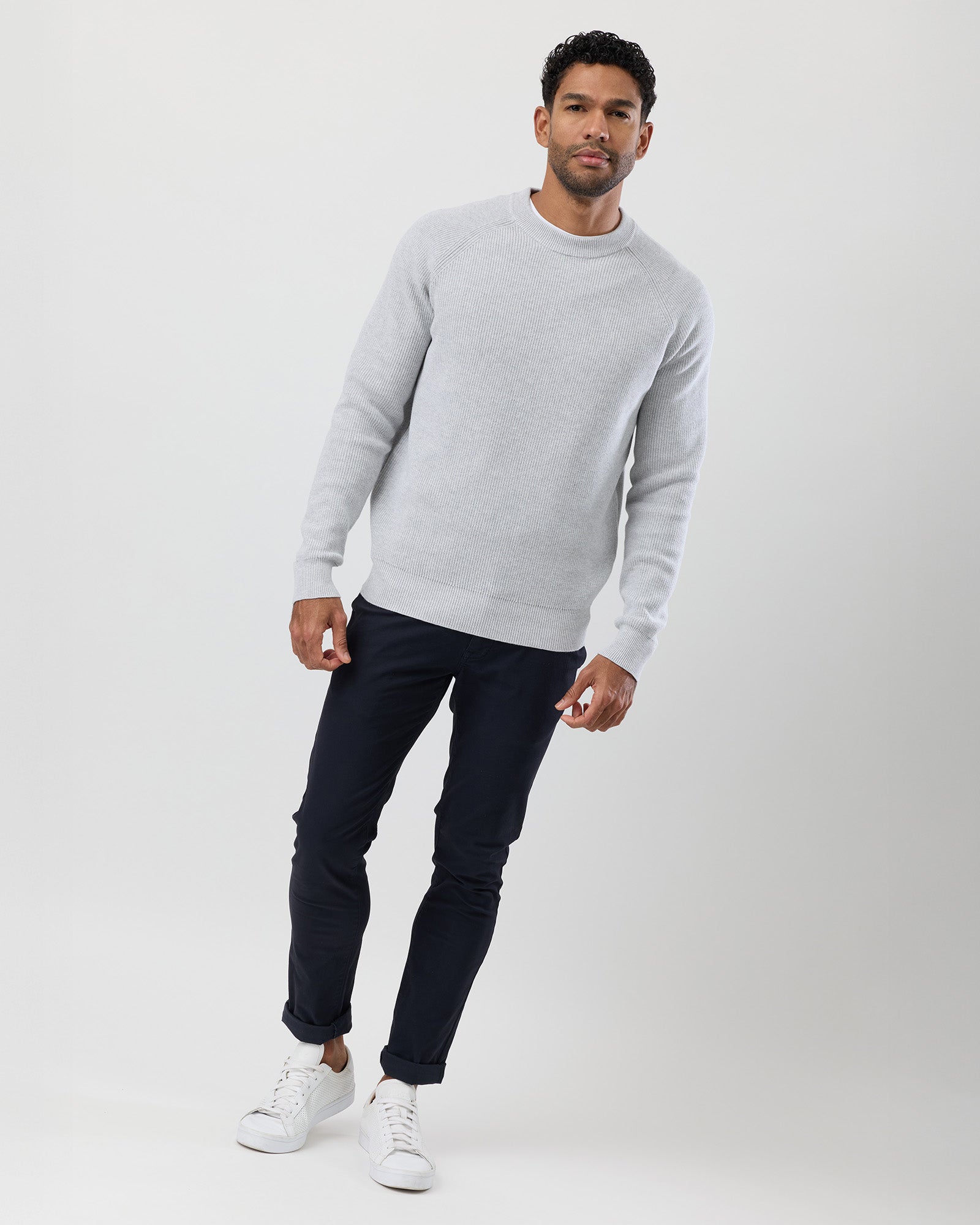 Premium cotton men's cotton fisherman's rib knit top, full body view