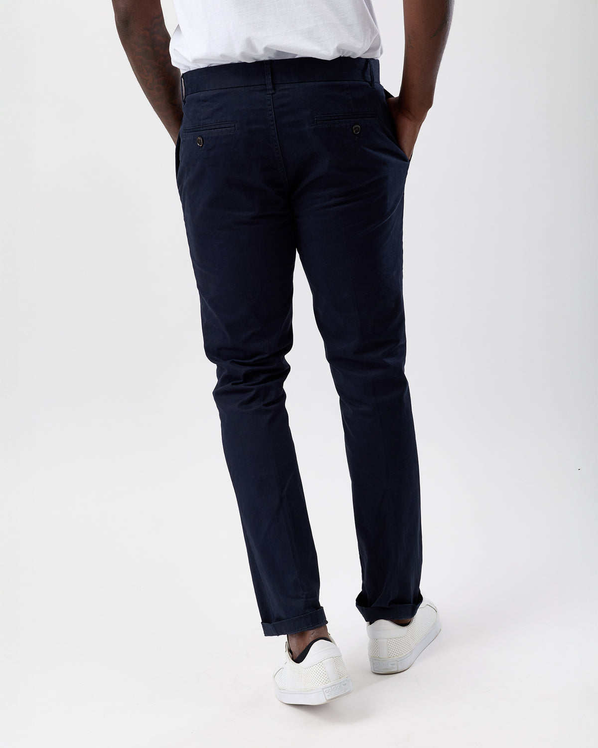 Men's Chino Pants Navy Straight Leg by Wayver Originals, rear view