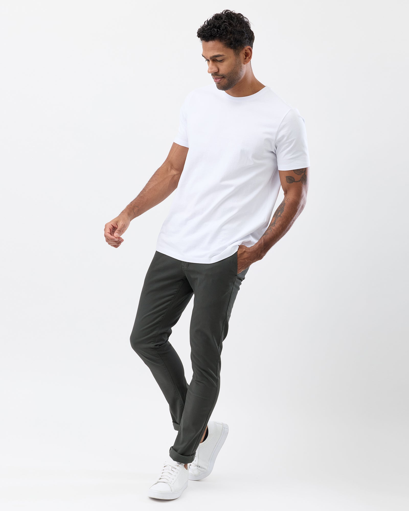 Men's Vintage Green Chinos with Carbon Peach Finish - All Day Comfort Pants Full Body View