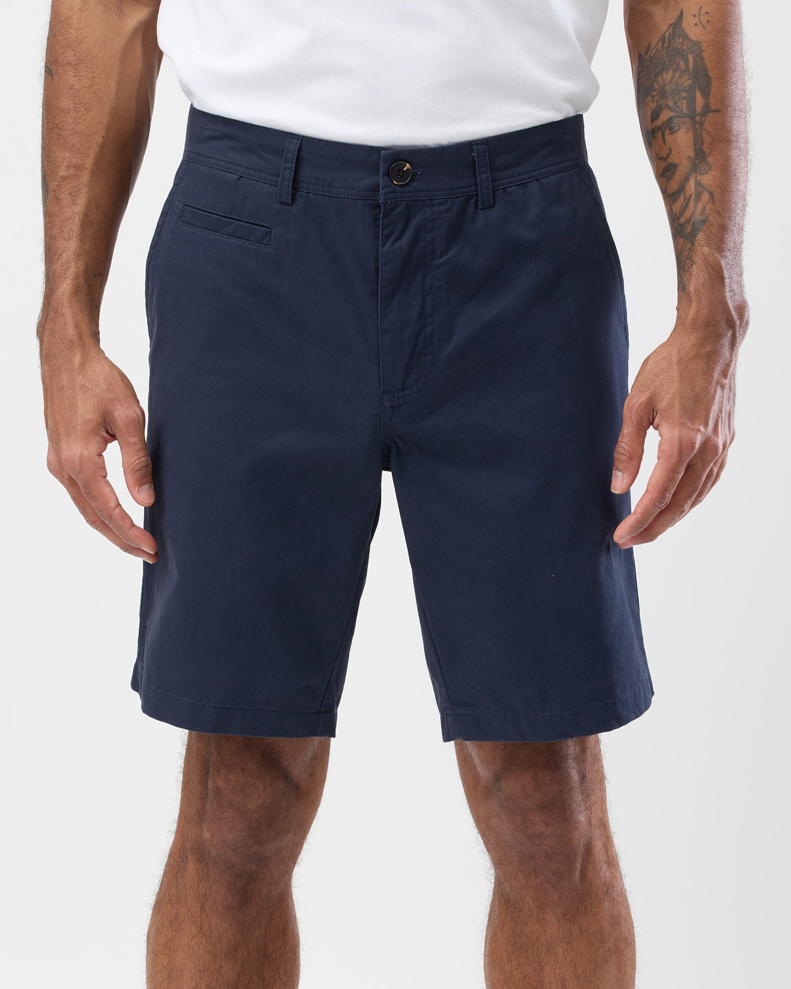 Men's Navy Bermuda Shorts - Cotton Stretch Casual Shorts Front View