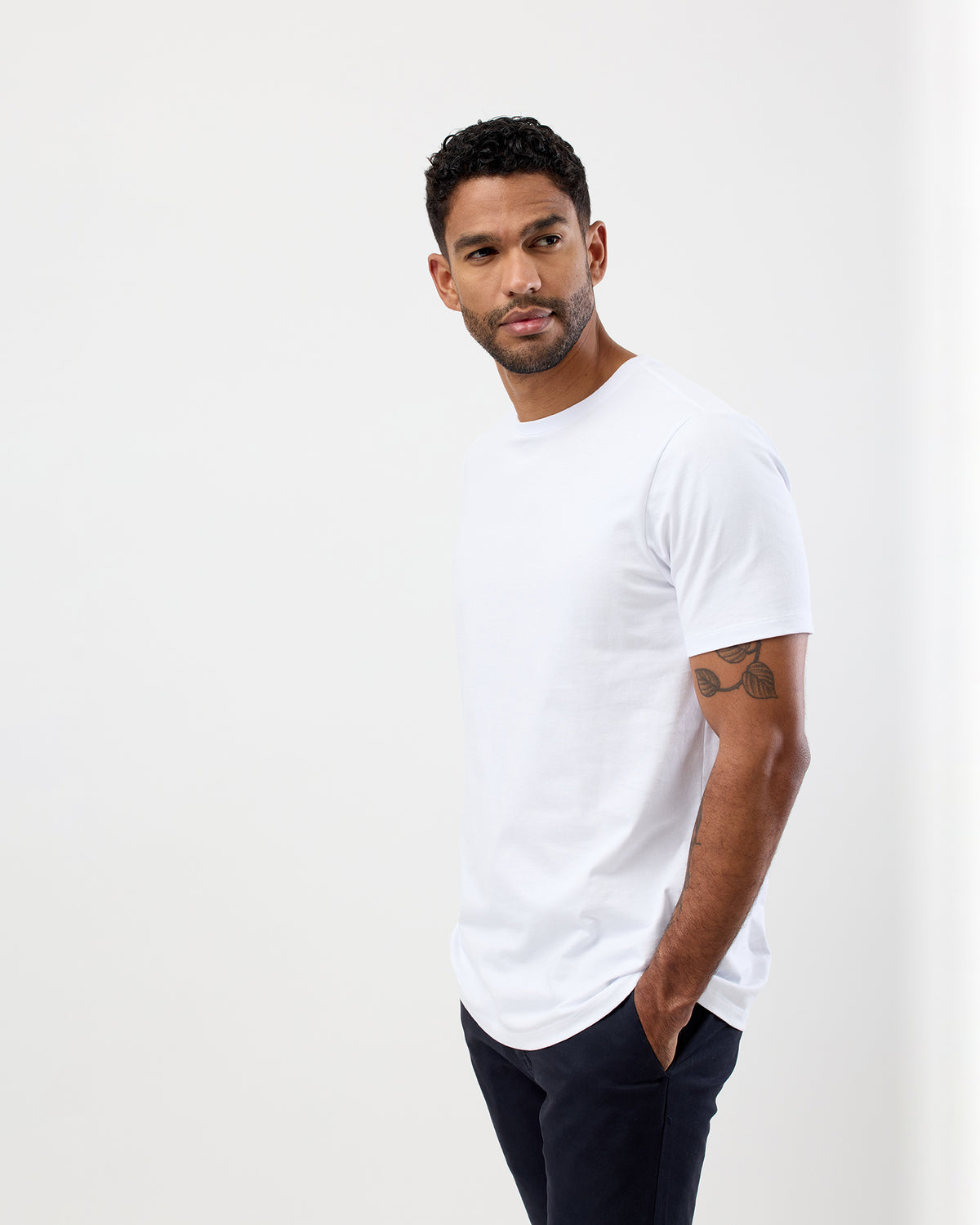 Men's White Cotton T-Shirt, by Wayver, side view