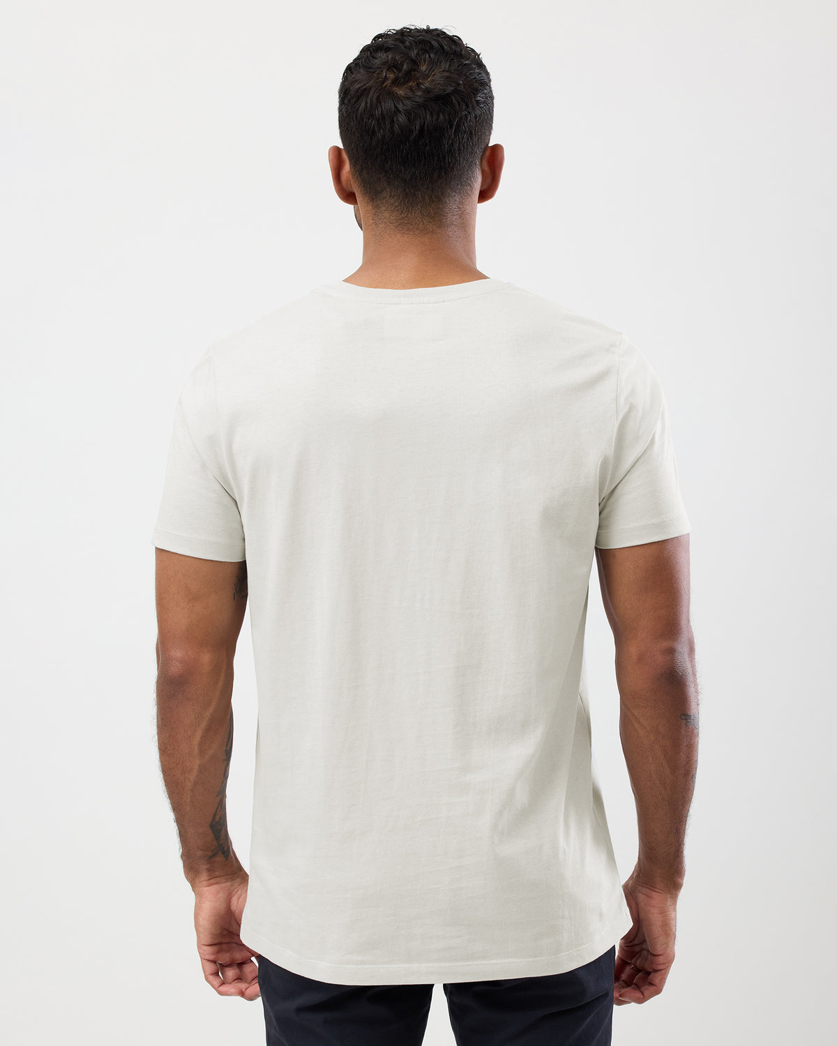 Essential Crew Tee in slim fit cotton in off white, rear view