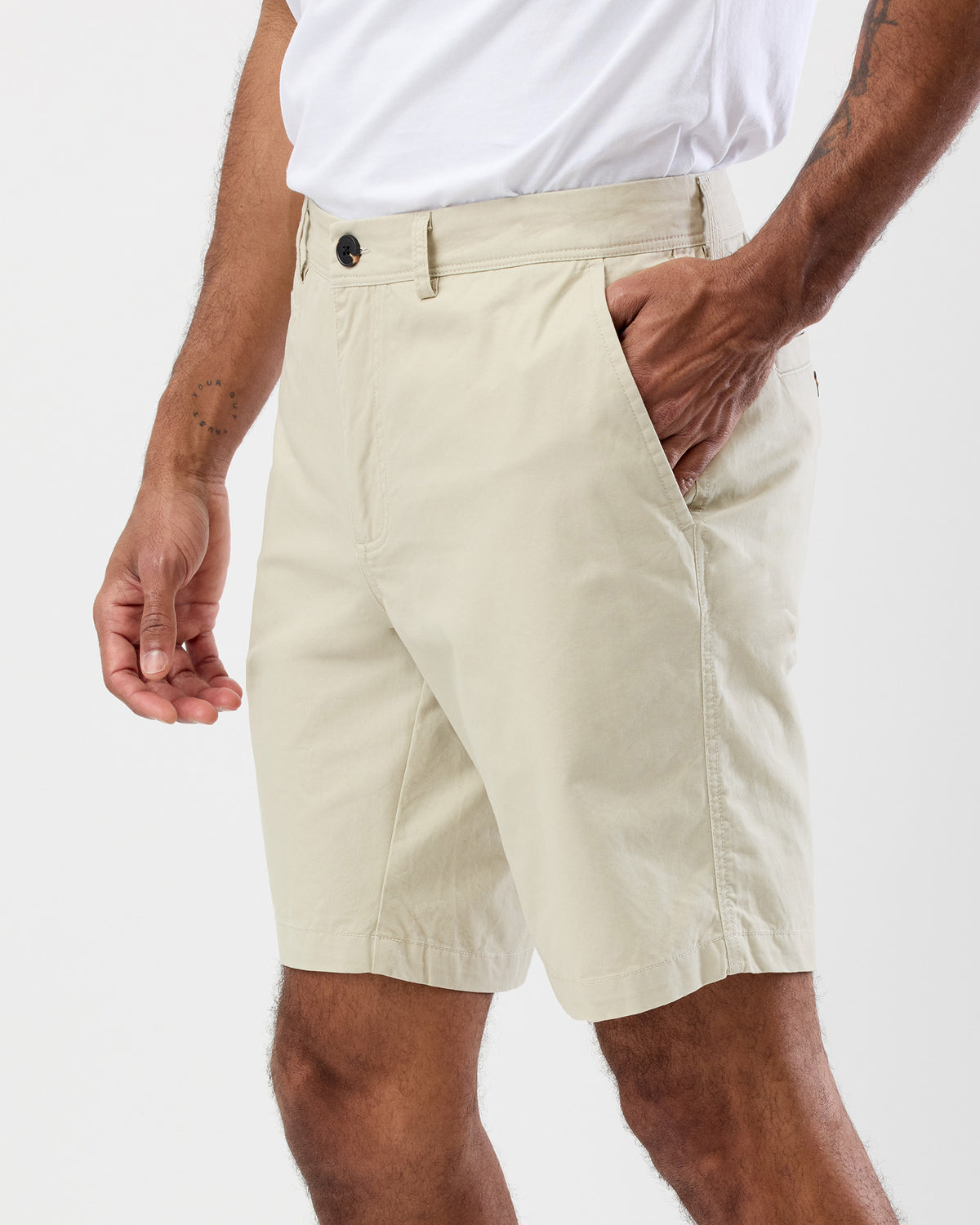 Men's Beige Casual Bermuda Shorts - Premium Cotton Side View