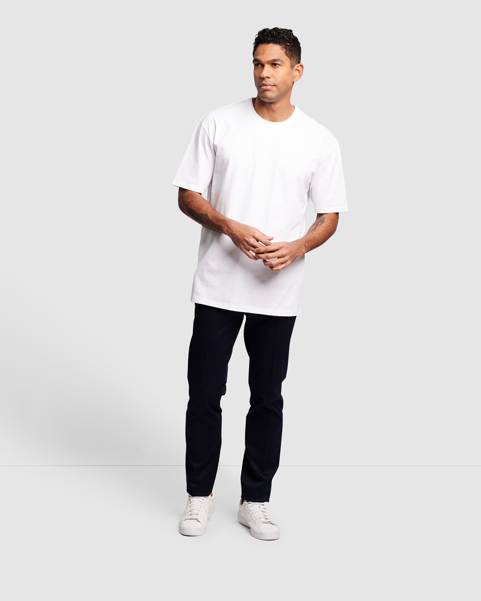 White oversized premium men's crew t-shirt, full body image