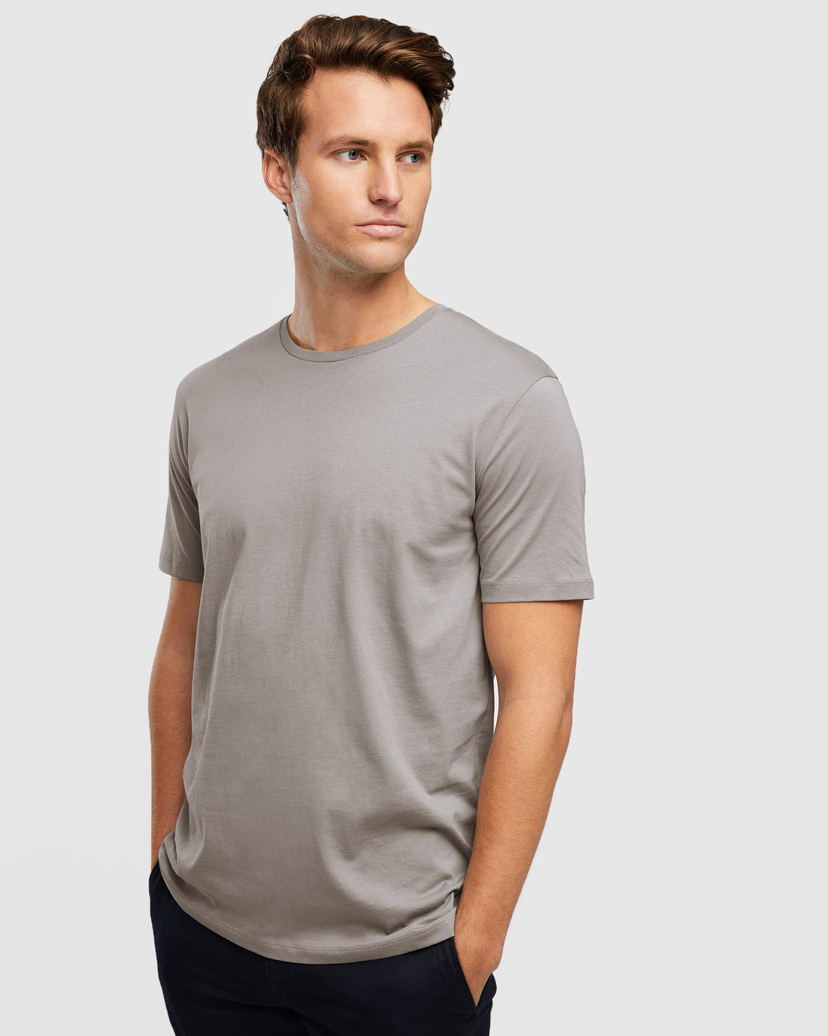 Cement Coloured Crew Neck Men's Tee, close up image