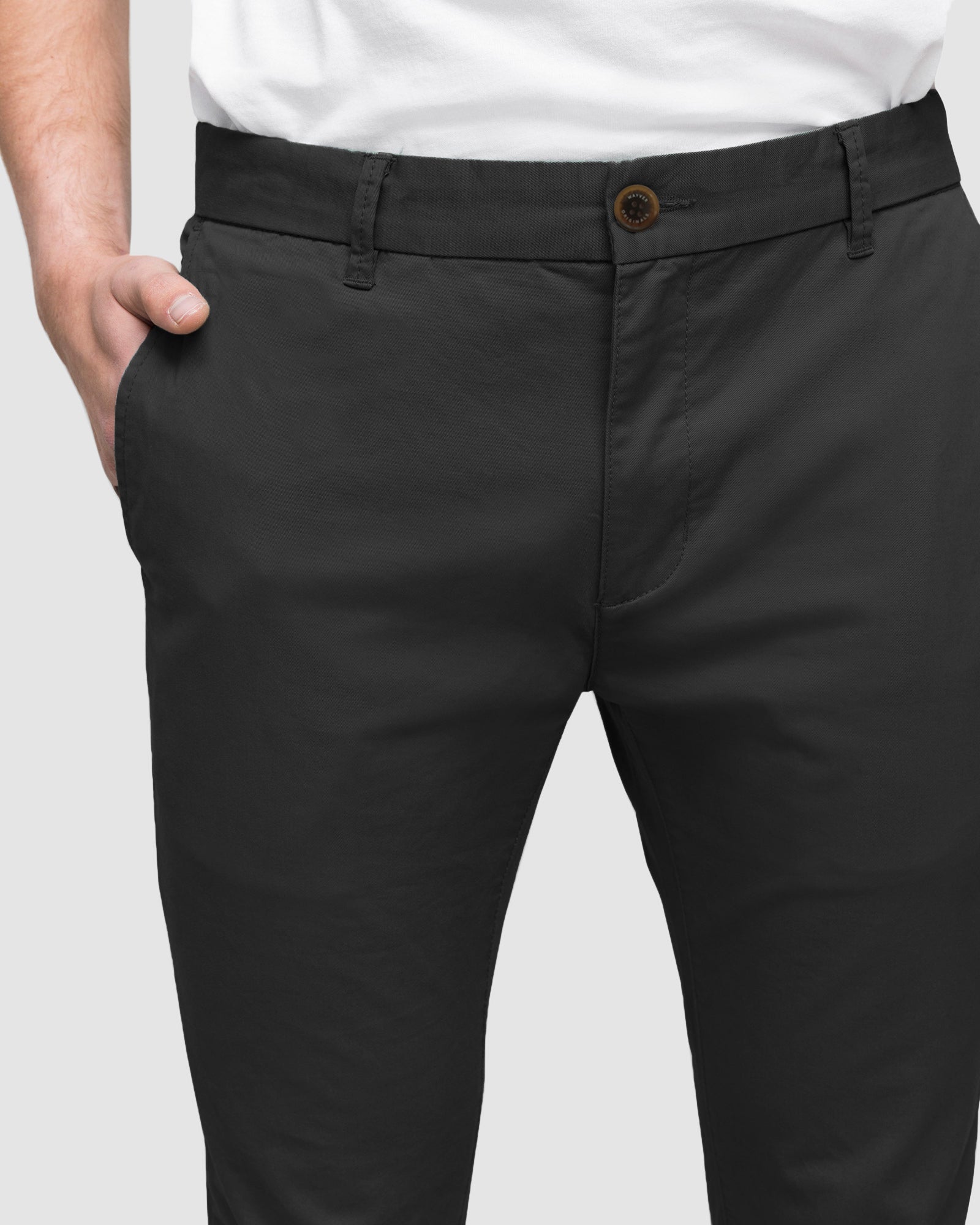 Men's Charcoal Cotton Stretch Chinos - Comfortable Everyday Pants Detail View