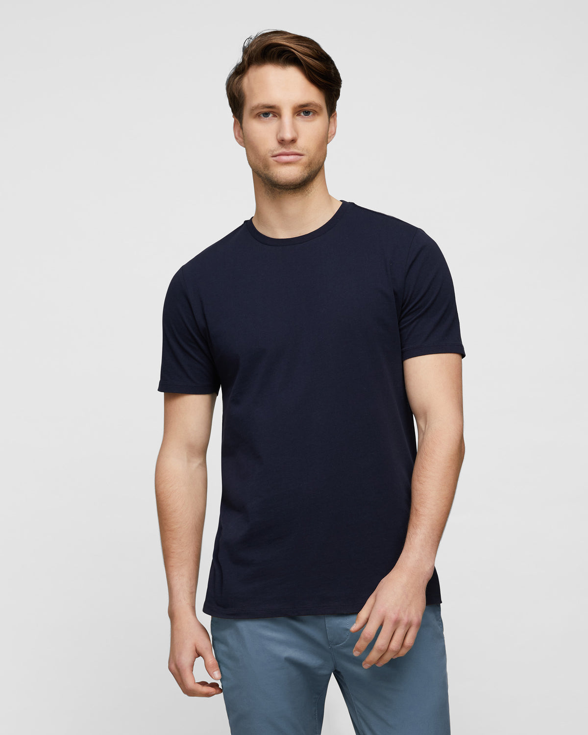 Dark Navy Crew Neck T-Shirt, front view, by Wayver