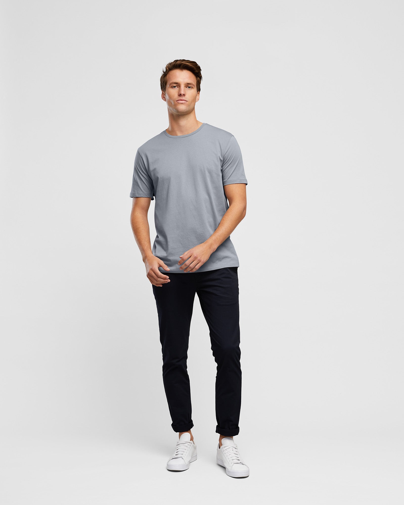 Men's Essential T-Shirt in Steel Blue, by Wayver, front on body view
