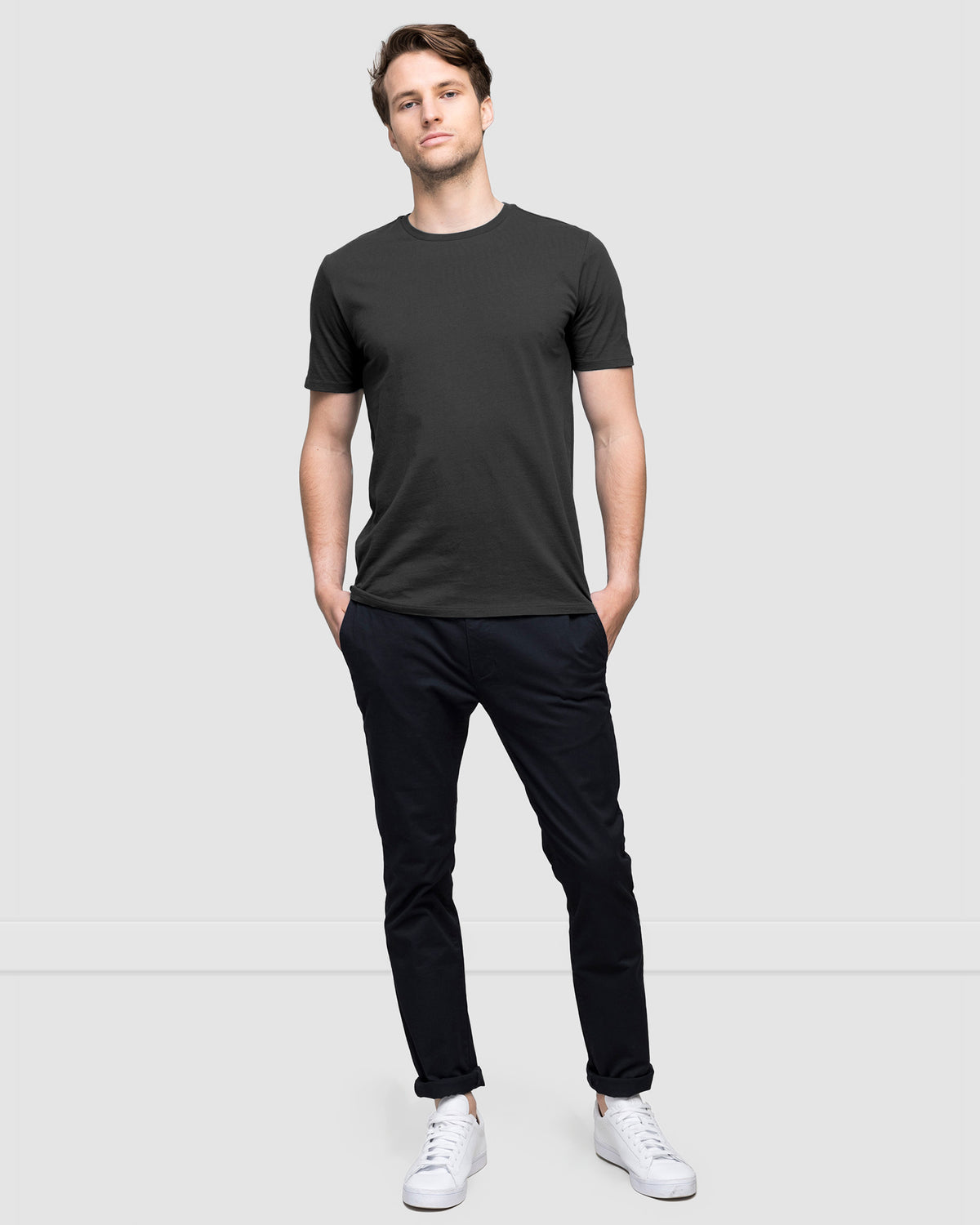 Men's Essential Crew Neck T-Shirt in Carbon Grey - Premium Cotton Tee Front View