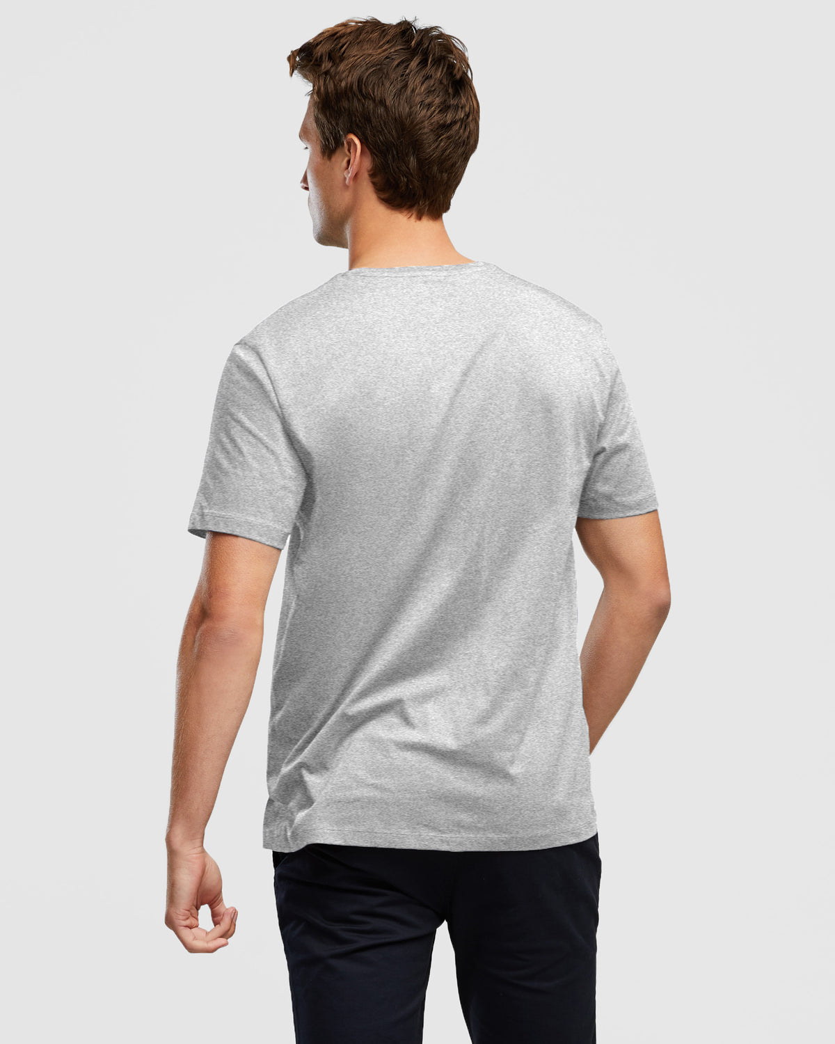 Men's classic light grey t-shirt in cotton, rear view