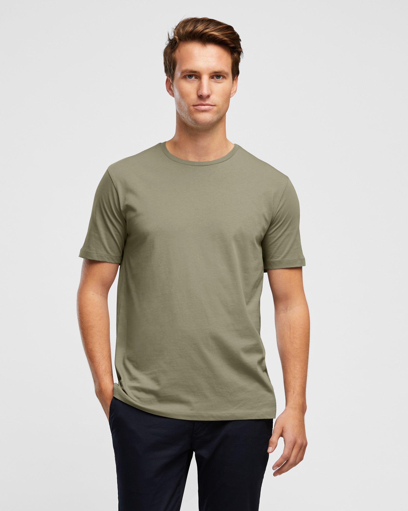 Moss Green Men's T-Shirt, on model full body view, by Wayver