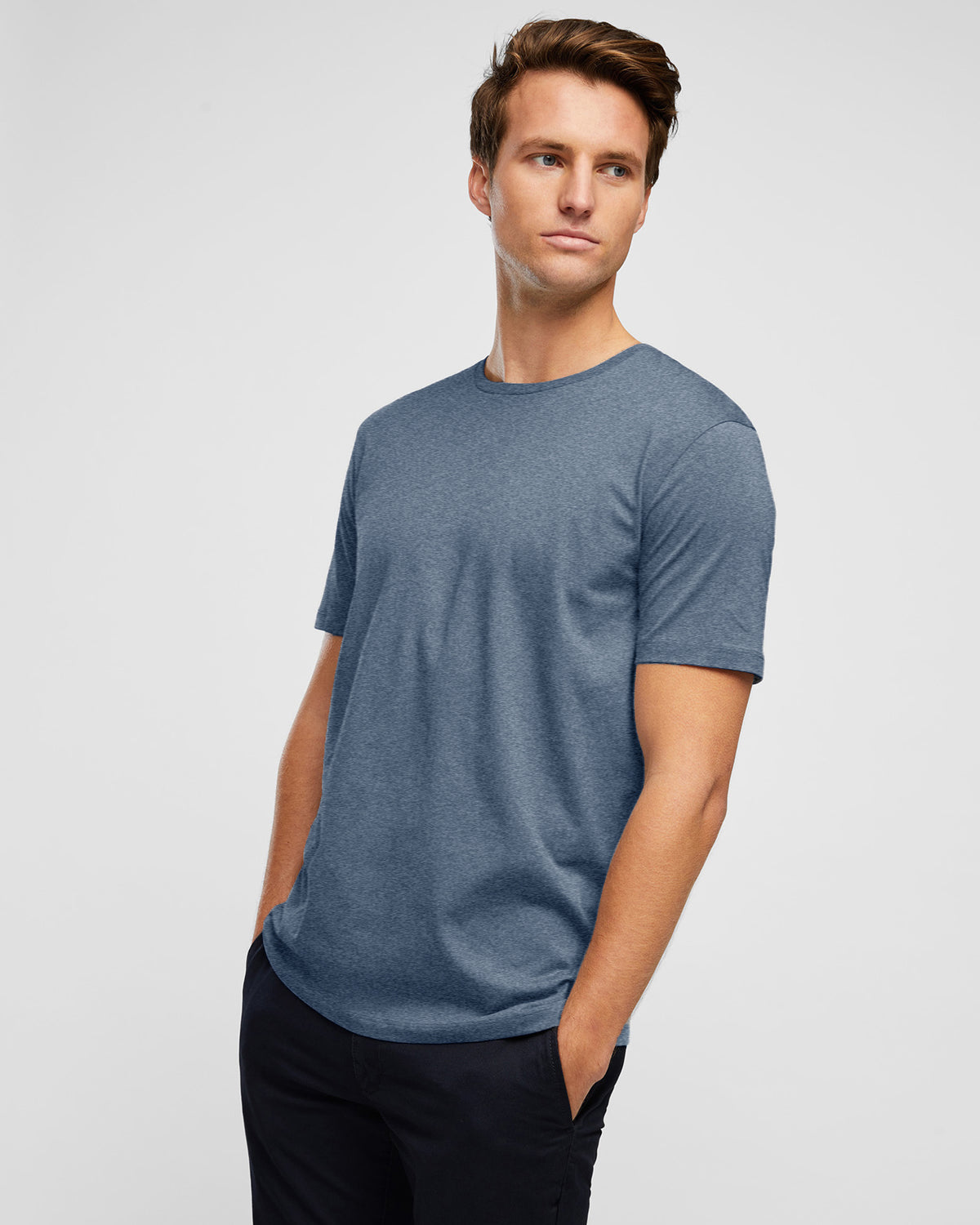 Men's Crew Neck Cotton Tee in Ocean, close up view