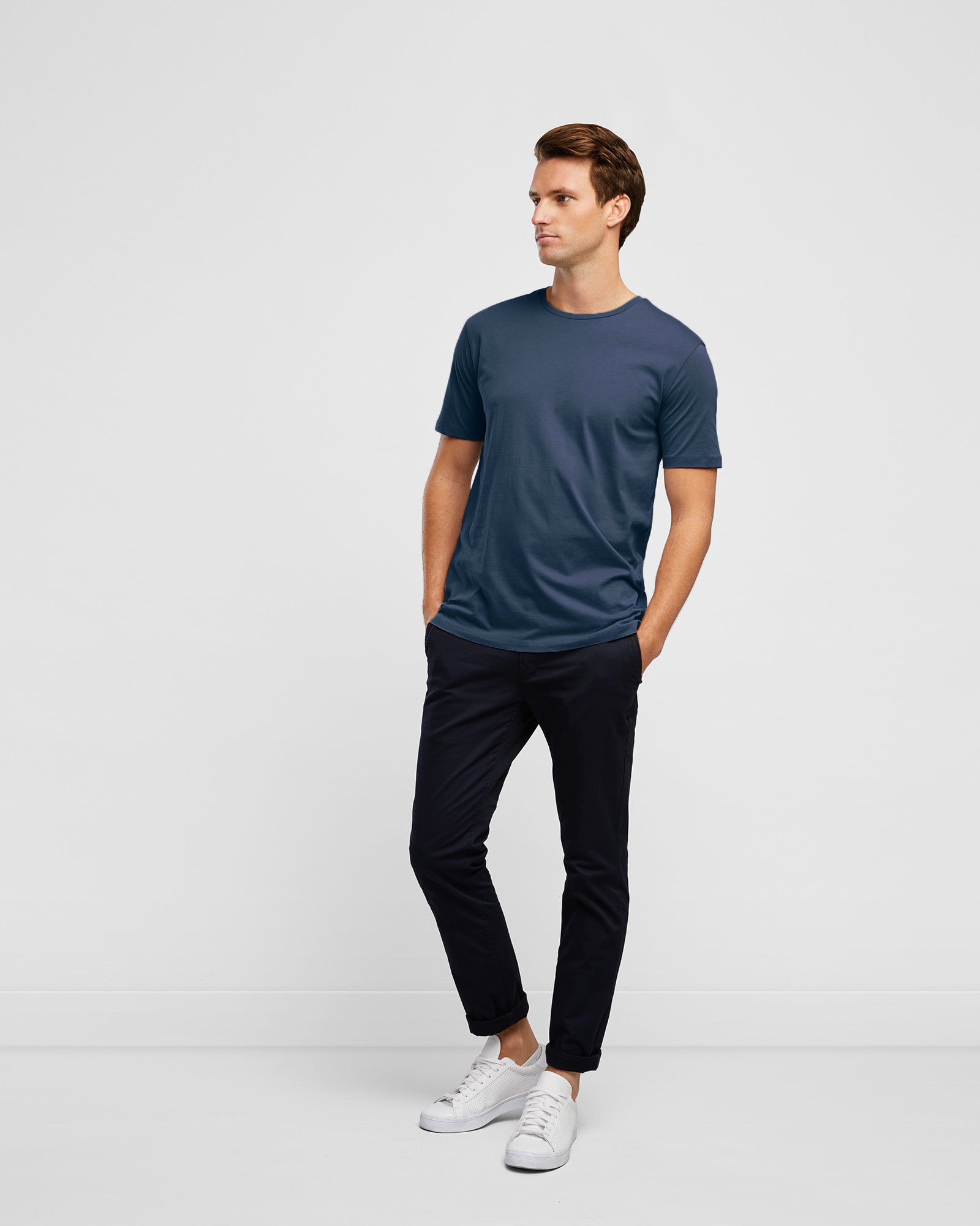 Crew Tee in Vintage Indigo by Wayver, Full Body View