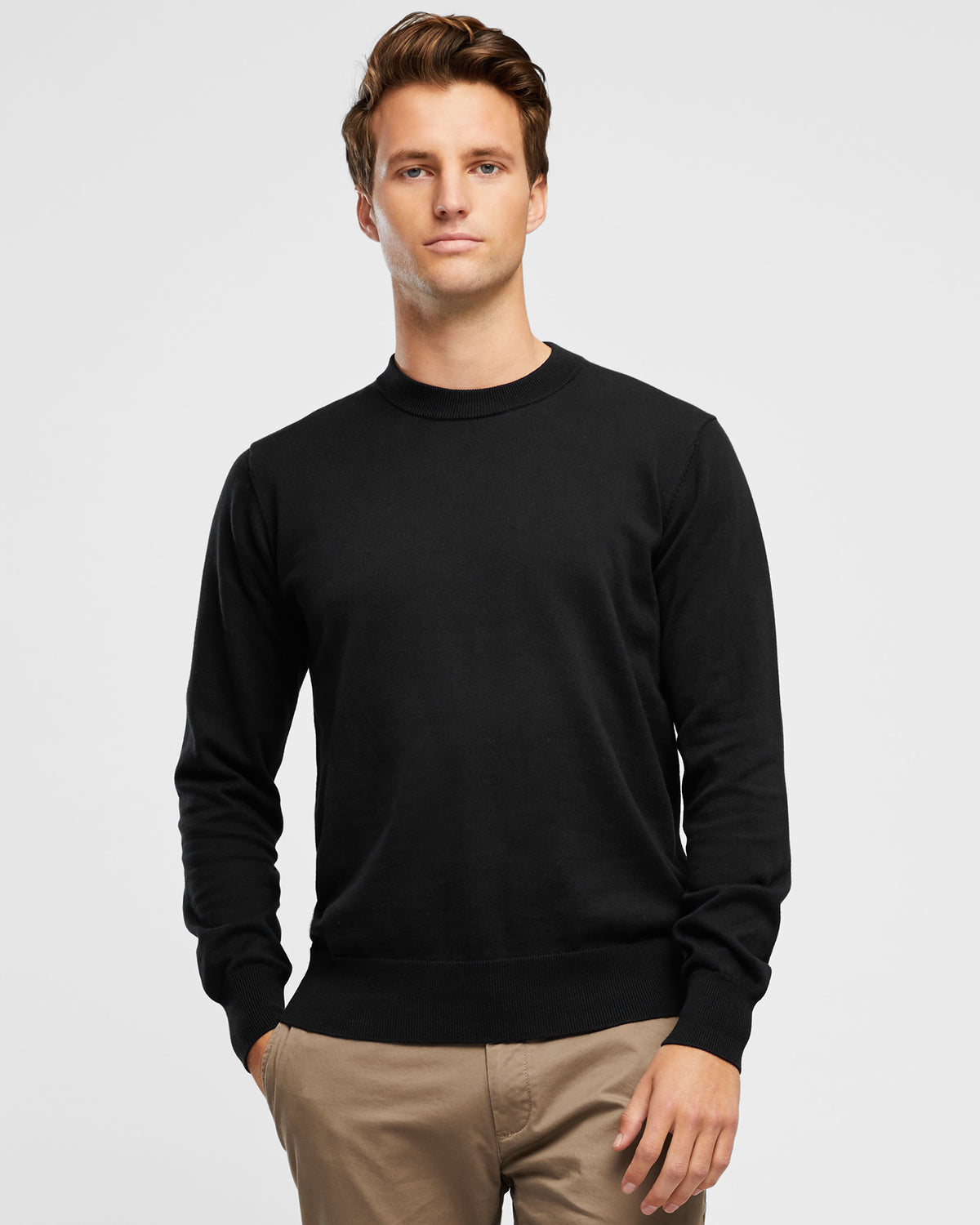 Men's Black Cotton Crew Neck Knit - Wayver Originals