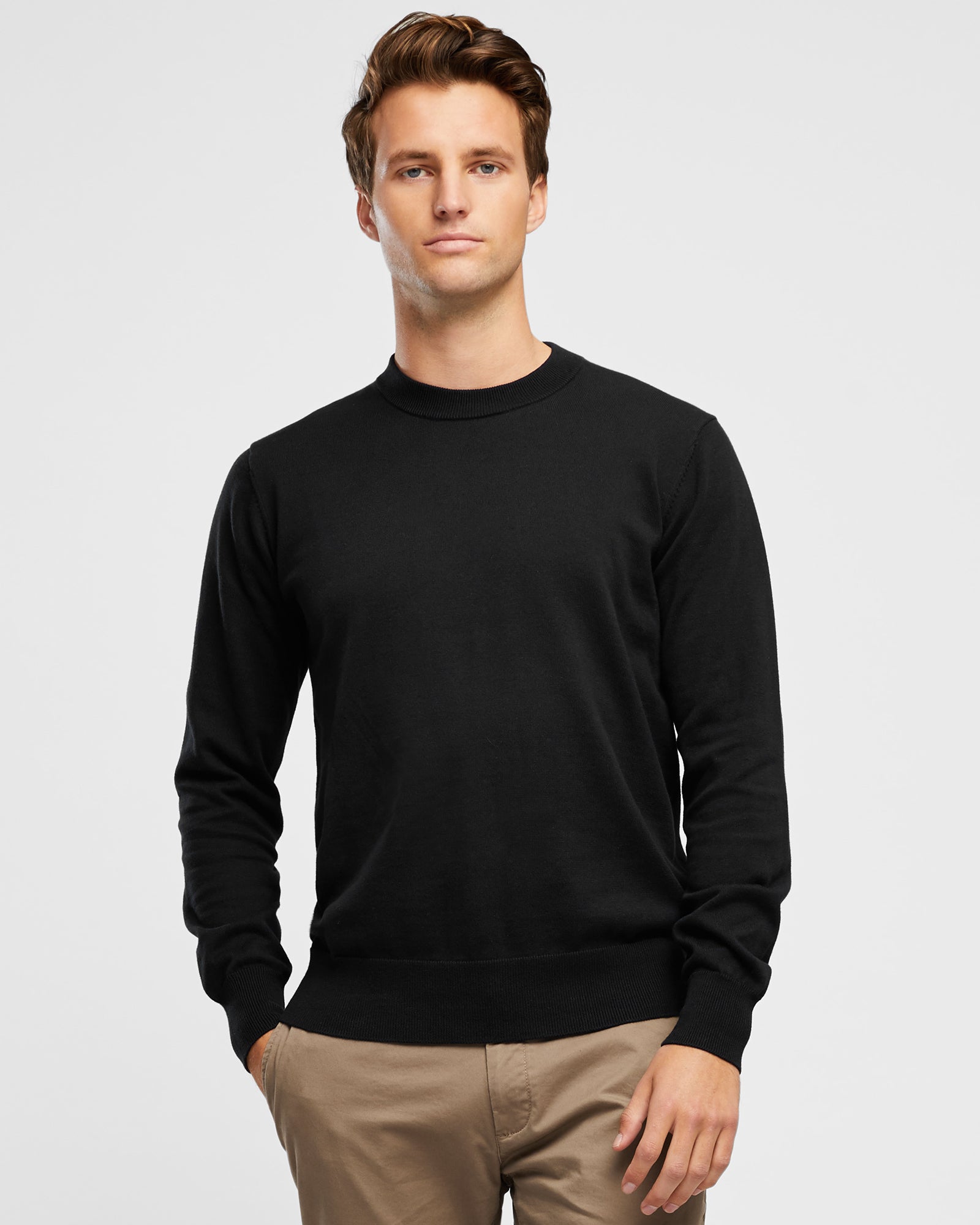 Men's Black Cotton Crew Neck Knit - Wayver Originals