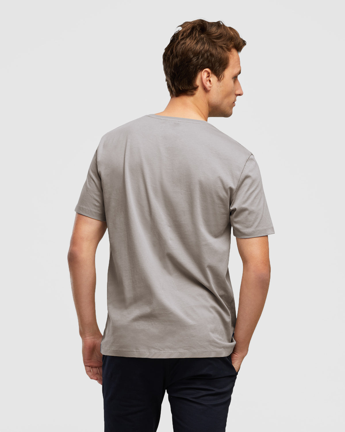 Essential Cotton Crew Neck Tee in Cement, rear view