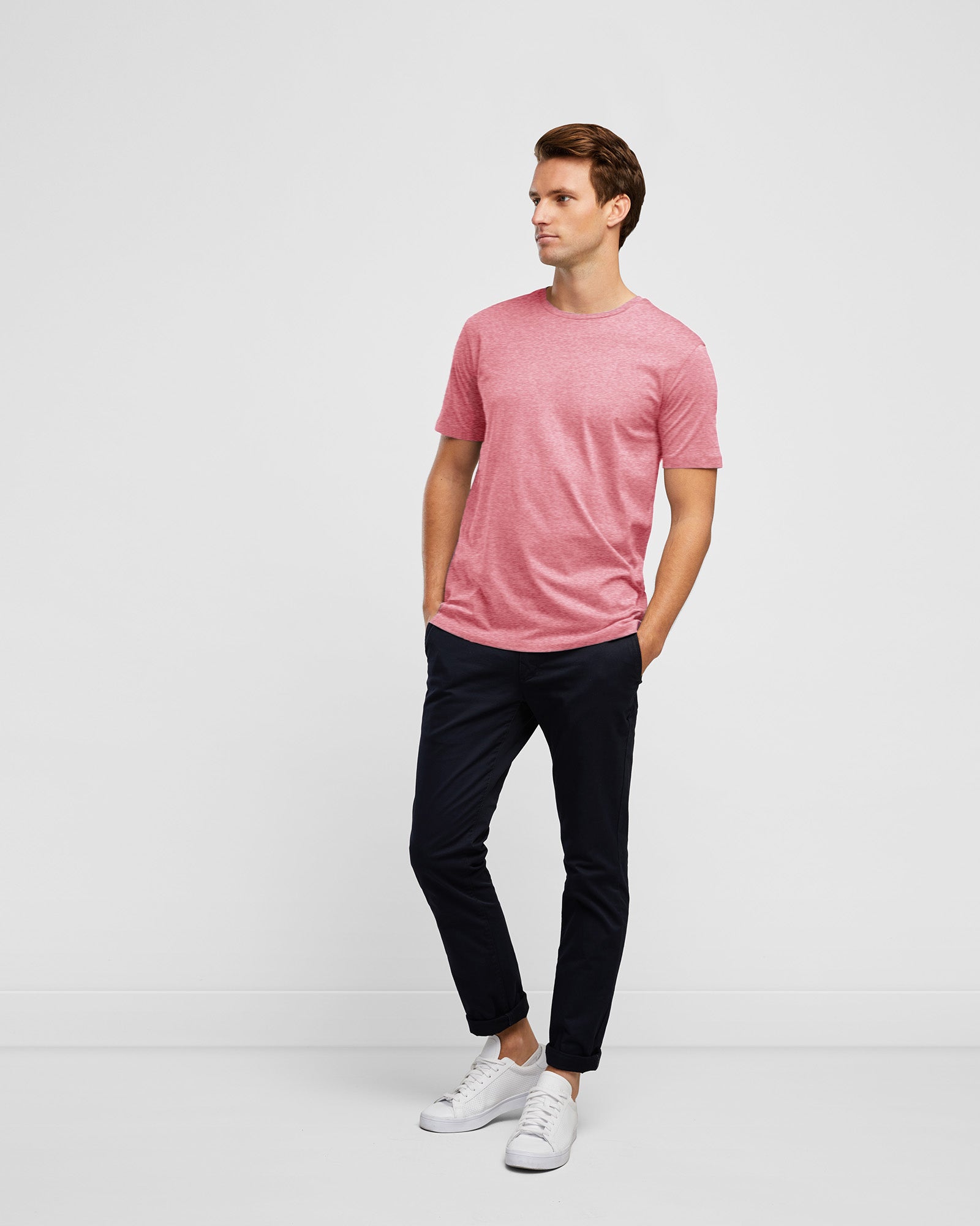Men's Crew Pure Cotton Slim Fit T-Shirt in Coral Pink