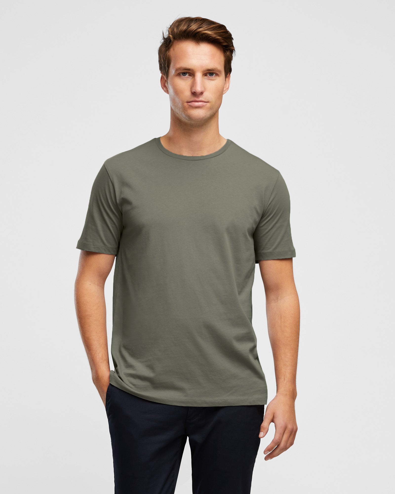 Wayver Essential Crew T-Shirt in Agave Green, by Wayver, front close up view