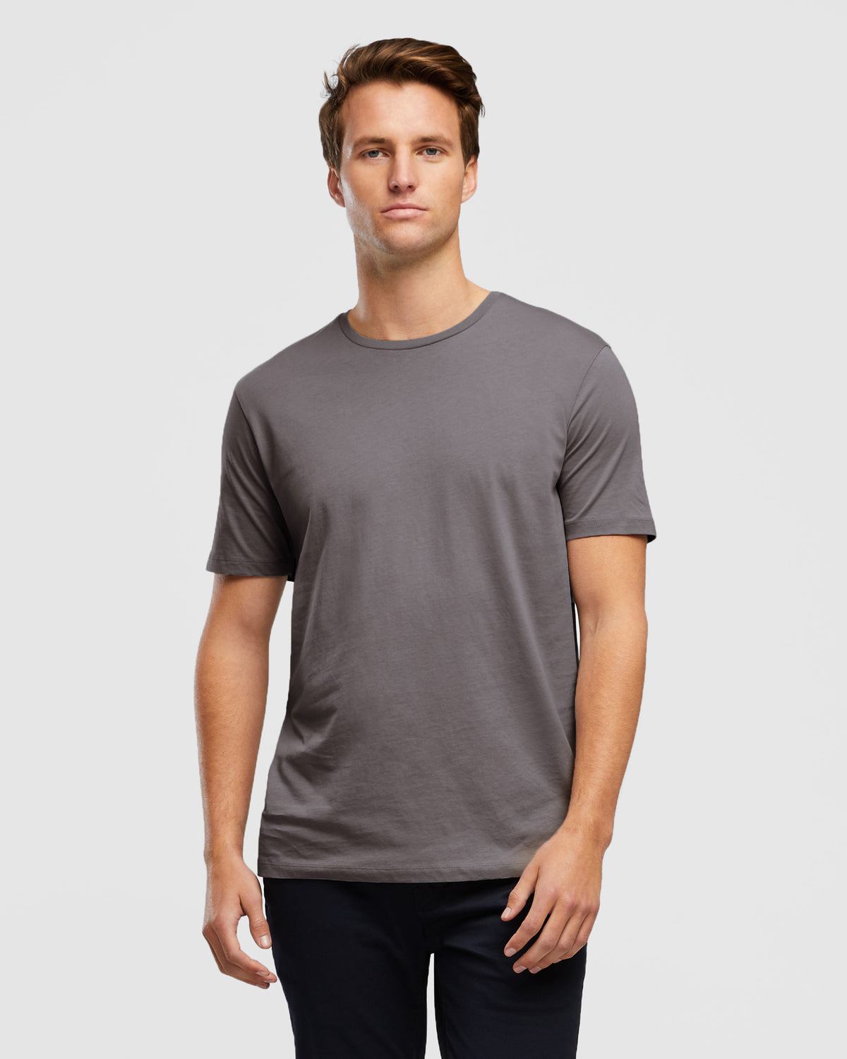 Wayver Essential Crew T-Shirt in Rock, front view close up