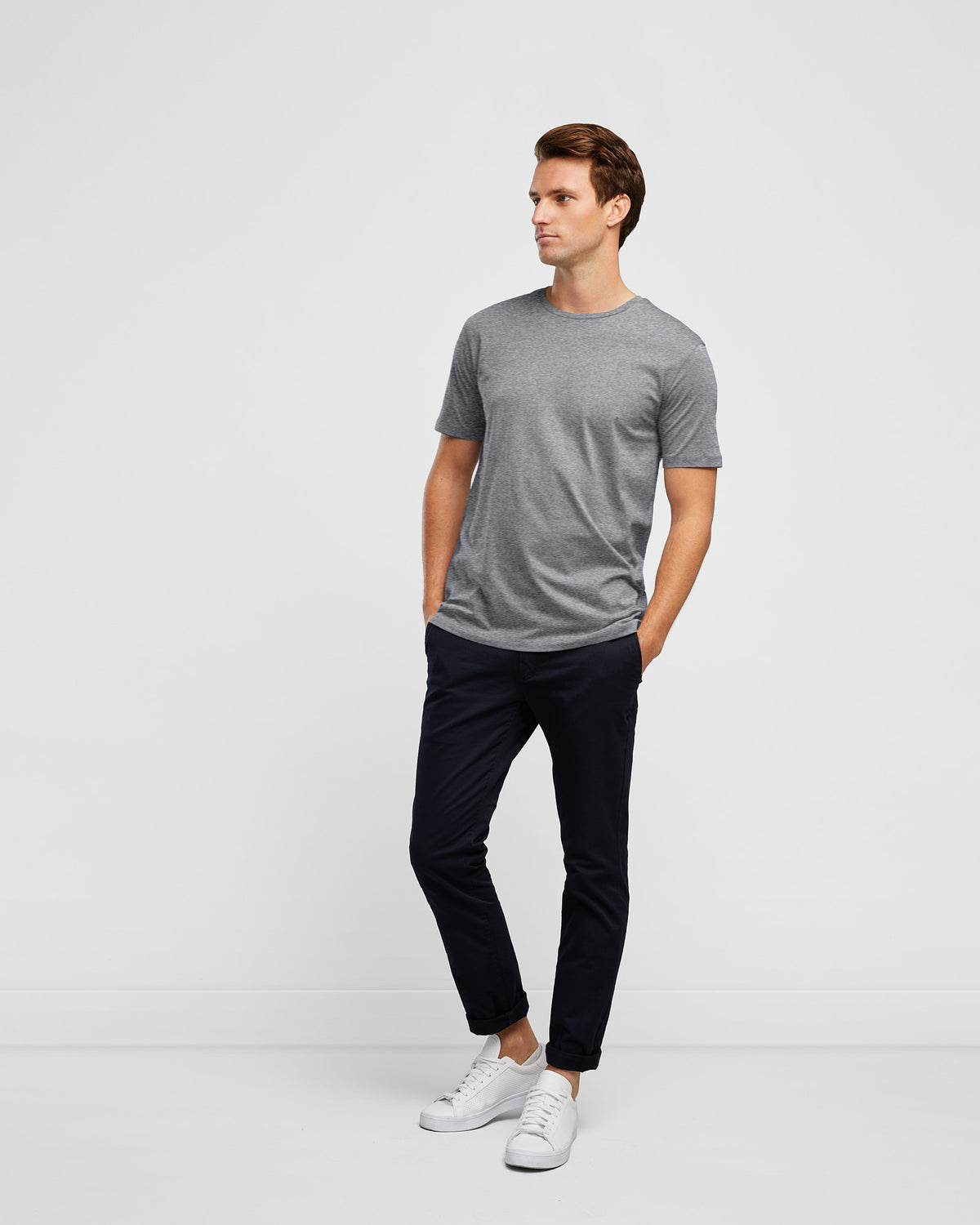 Wayver Grey Marl Crew Neck Men&#39;s T-Shirt, full body view
